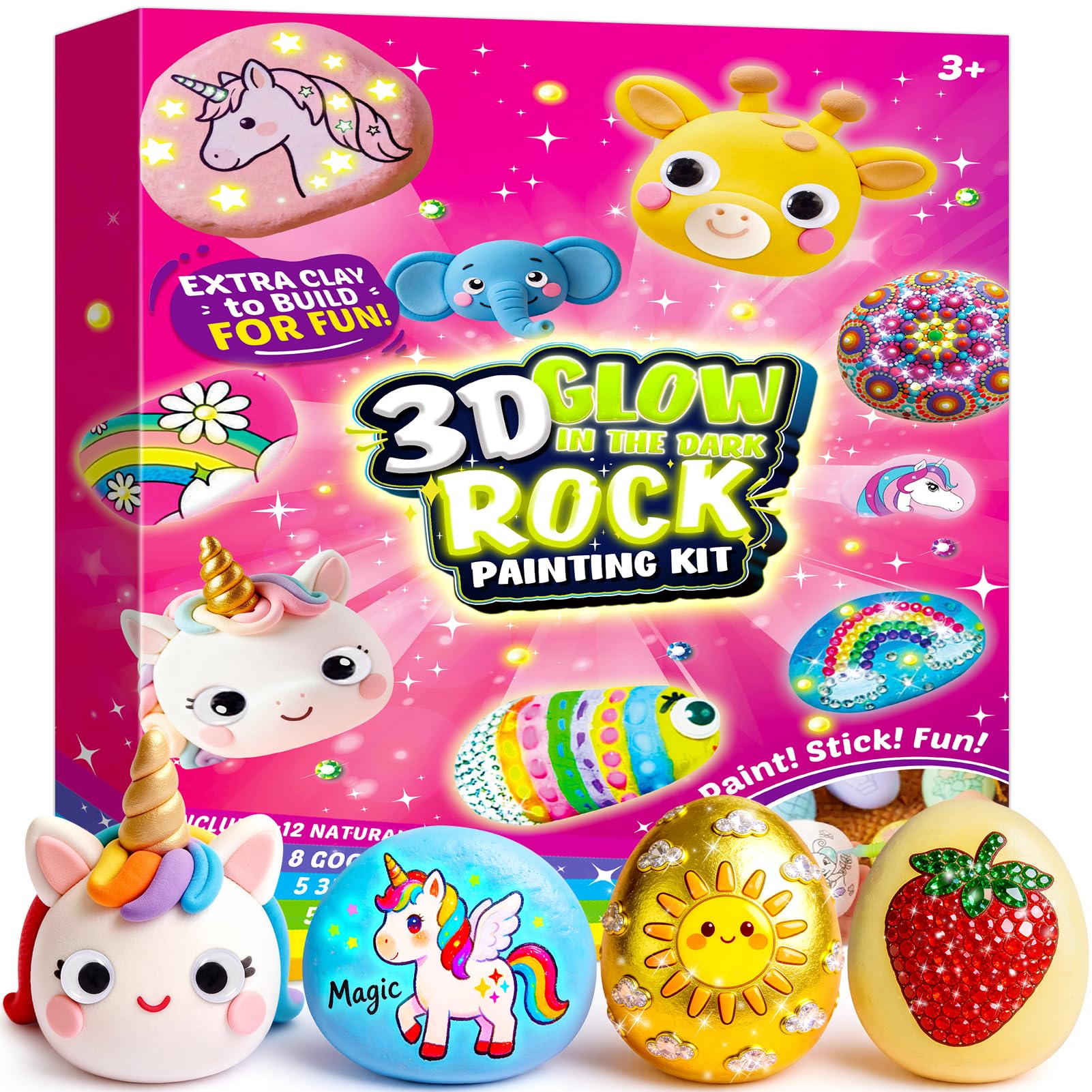 Rock Painting Kit, Arts and Crafts for Kids Age 4 5 6 7 8 9 10 Easter Gifts for Kids Crafts Kit for Girl Age 4 5 6 Unicorn Toys for 7 8 9 Year Old Girls Gift Glow in The Dark Painting Set for Kid 3-12