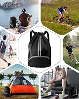 BROTOU Unisex Drawstring Backpack Waterproof Gym Bag Large Oxford PE Pack Black view 9