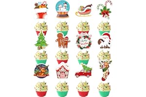 KINGZONE 36 PCS Christmas Party Happy Birthday Cupcake Toppers Merry Christmas Theme Party Decorations Cake Decor Cupcake Decorations Cake Decorating Party Supplies Decor for Baby Shower Boys Girls