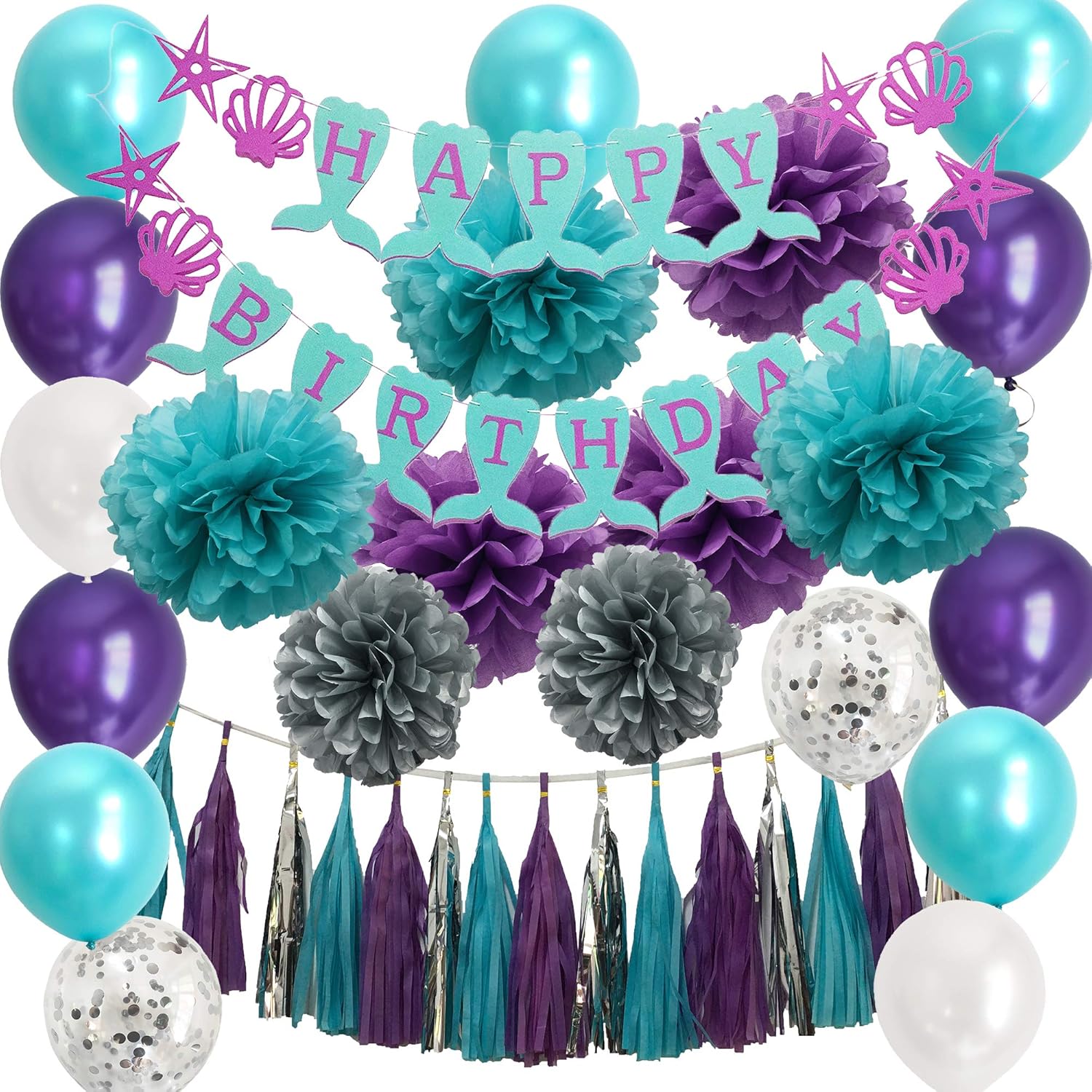 Amazon Com Happy Birthday Decorations Purple Teal Mermaid Birthday Party Supplies For Women Girls B Day Banner Decor Kit Purple Teal Health Personal Care