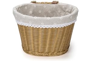 CXWXC Bike Basket - Front Bicycle Bike Basket for Girls Women - Handmade Woven Wicker Bike Baskets with Liner Detachable, Adj