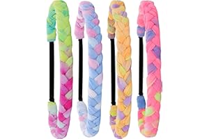 FROG SAC 4 Braided Headbands for Girls, Adjustable Rainbow Tie Dye Braid Head Bands for Kids, Stretch Elastic Cloth Fabric Hairbands Accessories for Women, Teen Easter Basket Fillers Stocking Stuffers