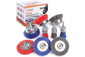 POLIWELL Nylon Filament Brush 9 Pack, Abrasive Wire Brush Wheel & Cup Brush Set, Drill Bit Sanding Brush with 1/4” Hex Shank for Steel Rust Removing, Grill Cleaning, Flaking Paint Refinishing