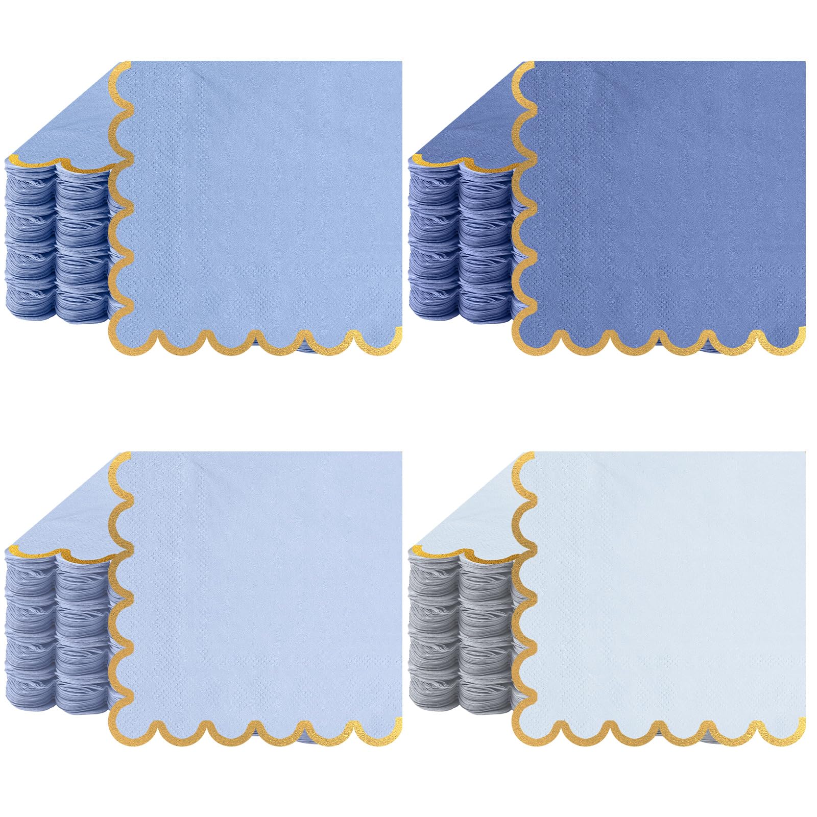 Photo 1 of Saypacck 100 Pack Scalloped Cocktail Napkins with Gold Foil Accents Beverage Napkins Scalloped Disposable Paper for Wedding Shower Baby Dinner Birthday Party Supplies 5 x 5''(Blue)