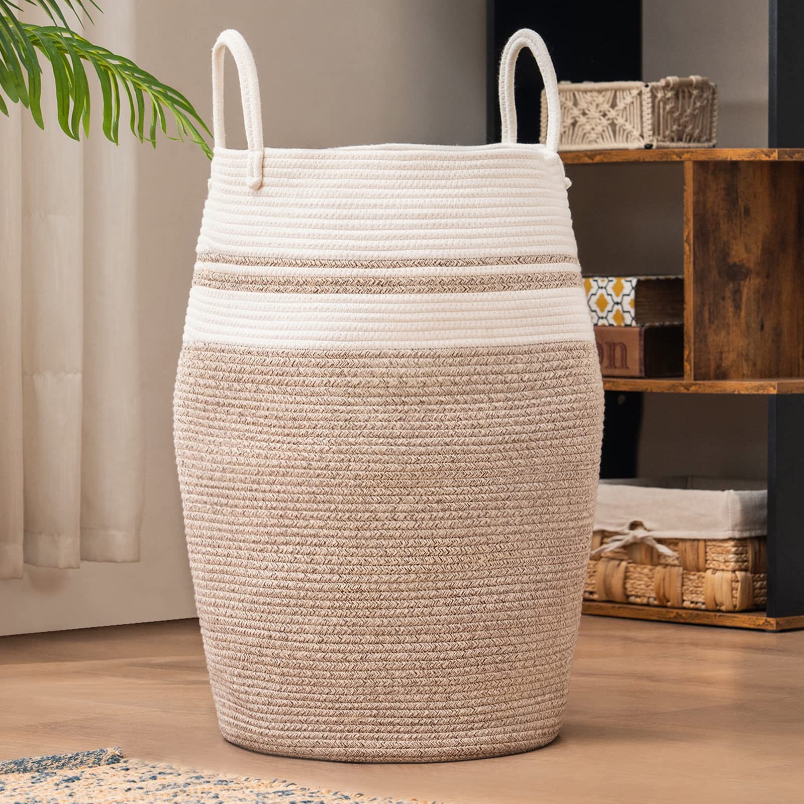 Photo 1 of Cotton Rope Laundry Hamper by YOUDENOVA, 105L - Woven Collapsible Laundry Basket - Clothes Storage Basket for Blankets organizing, Bedroom Storage, Clothes Hamper – Brown