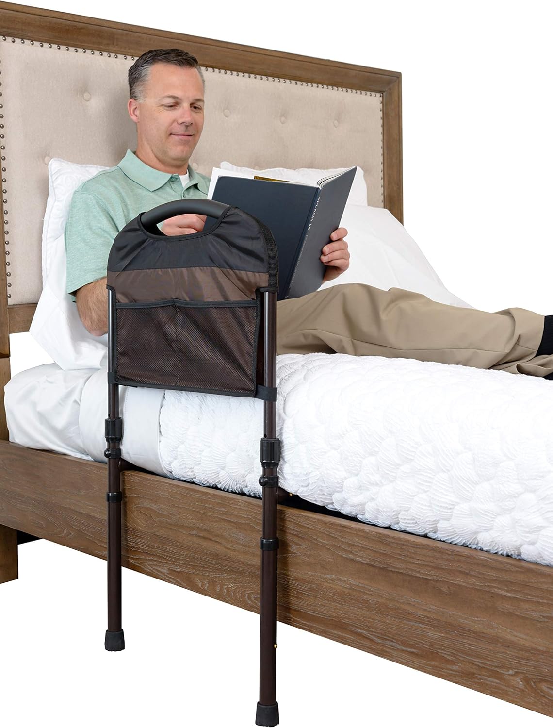 Stander Stable Rail, Bed Assist Rail for Elderly Adults, Senior Bed Handle with Adjustable Legs and Organizer Pouch: Health & Personal Care
