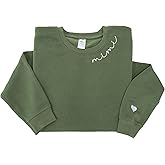 IZI POD - Mom Mama Grandma Embroidered Crewneck Sweatshirt Heart On Sleeve For Women-Gifts For Mom, Grandma, Mimi, Nana, Gigi