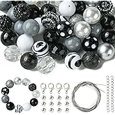 Ornazy 50Pcs Black and White Acrylic Bubblegum Beads 20mm Chunky Ball Gum Beads Gray White Cow Round Beads Set for Jewelry Making Beads DIY Craft Supplies
