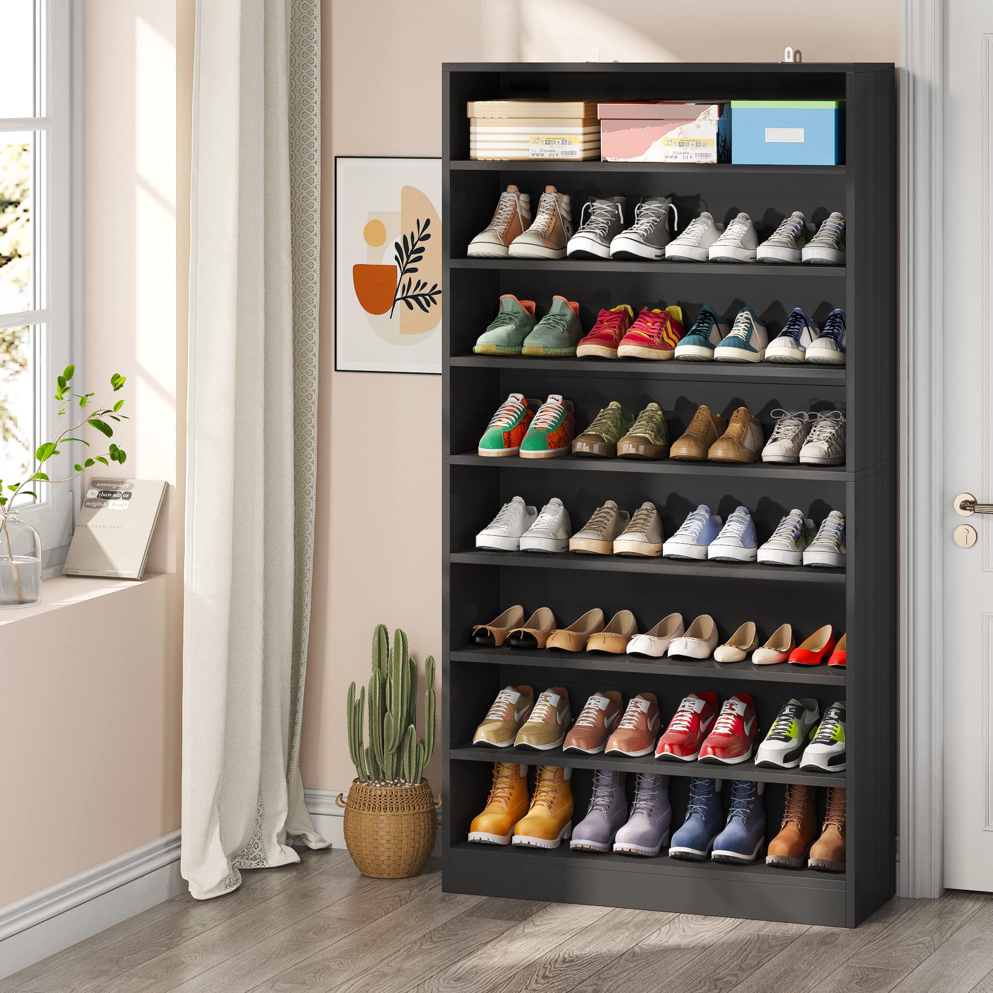 Photo 1 of ***FOR PARTS ONLY/ MISSING PIECES*** Tribesigns Shoe Cabinet, 9 Tiers 40-45 Pairs Heavy Duty Wood Freestanding Shoe Storage Cabinet, 70.8'' Tall Shoe Cabinet with Open Storage for Entryway, Black