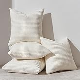 Topfinel Cream White Decorative Throw Pillow Covers 18x18 Inch Set of 4 for Living Room Couch Bed Sofa, Boho Natural Farmhouse Home Decor, Soft Plush Corduroy Cute Square Beige Cushion Case 45x45 cm