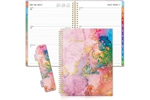 SUNEE 2025 Weekly and Monthly Planner - from January 2025 - December 2025, 8.5"x11" Daily Agenda Planner with Monthly Tab, Flexible Cover, Note Pages, Pockets, Bookmark, Spiral Binding, Marble