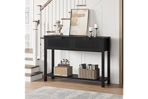 IDEALHOUSE Modern Console Table with 2 Storage Drawers, Slim Entryway Table with Metal Handles for Hallway, Living Room, Entr