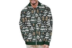 Mens Christmas Cardigan Sweater Jacket Santa Claus Print Ugly Xmas Full Zip Knit Warm Party Casual Winter Outerwear