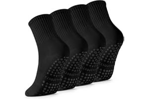 Haoteey 4 Pairs Pilates Socks with Grips for Women, Barre Yoga Grippy Socks, Womens Non Slip Pilates Crew Sticky Socks