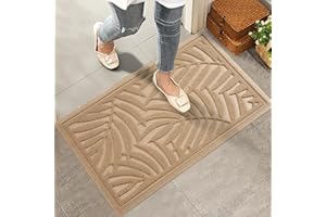 HIYARD Front Door Mat, Absorbent Resist Dirt Welcome Door Mat Indoor Outdoor, Waterproof Doormat, Sturdy Non Slip Backing, Fade Resistant, Low Profile Entry Mat for Entryway, 29×17, Beige
