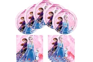 FENGHU Pink Frozen Birthday Party Supplies, Include 20 Plates and 20 Napkins, for Pink Frozen Theme Birthday Party Decorations