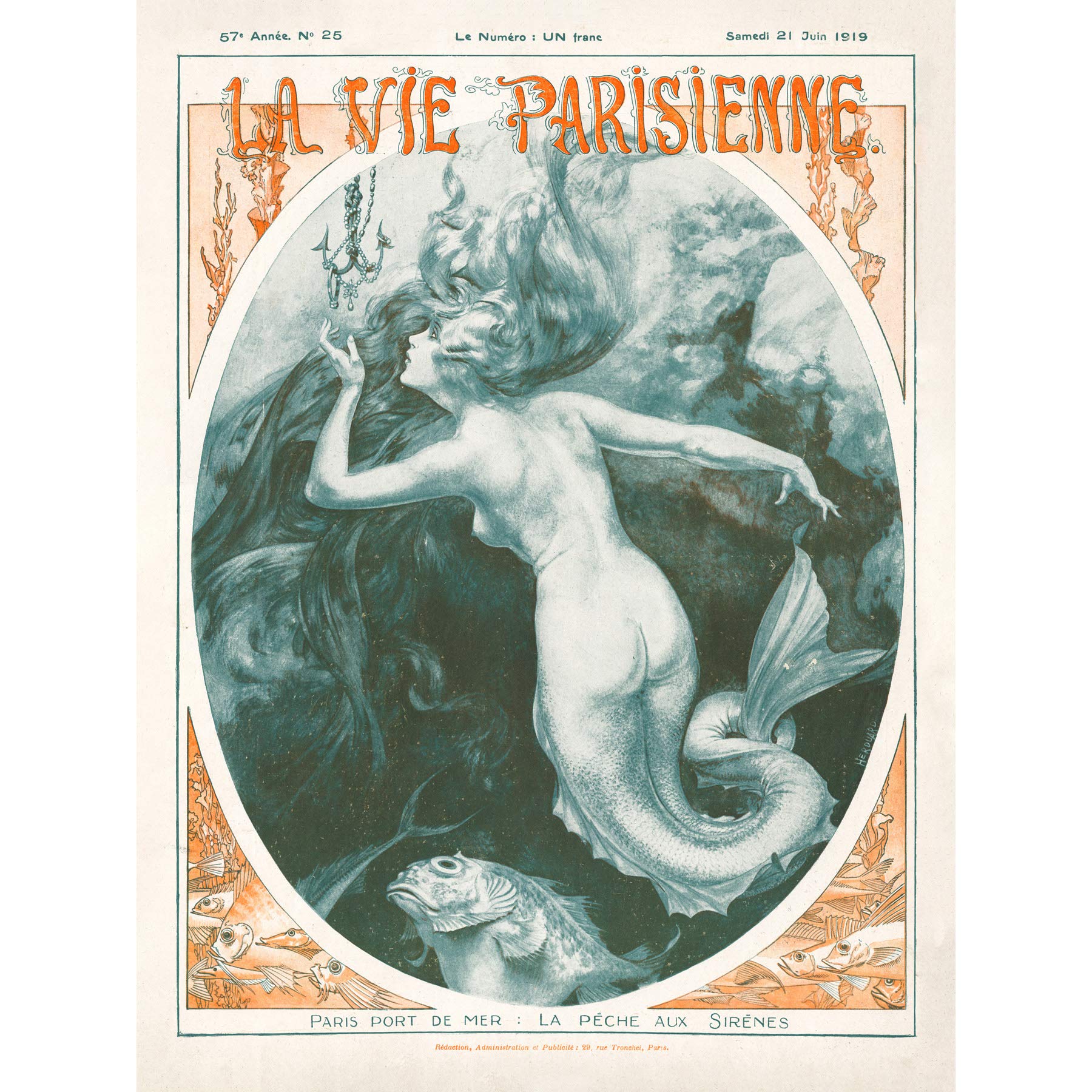 Artery8 La Vie Parisienne Port Sirens Mermaids Magazine Cover Large Wall Art Poster Print Thick Paper 18X24 Inch