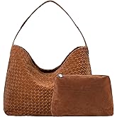 Leather Woven Tote Bag for Women, Vintage Suede Woven Hobo Bag, Large Crossbody Shoulder Slouchy Handbag