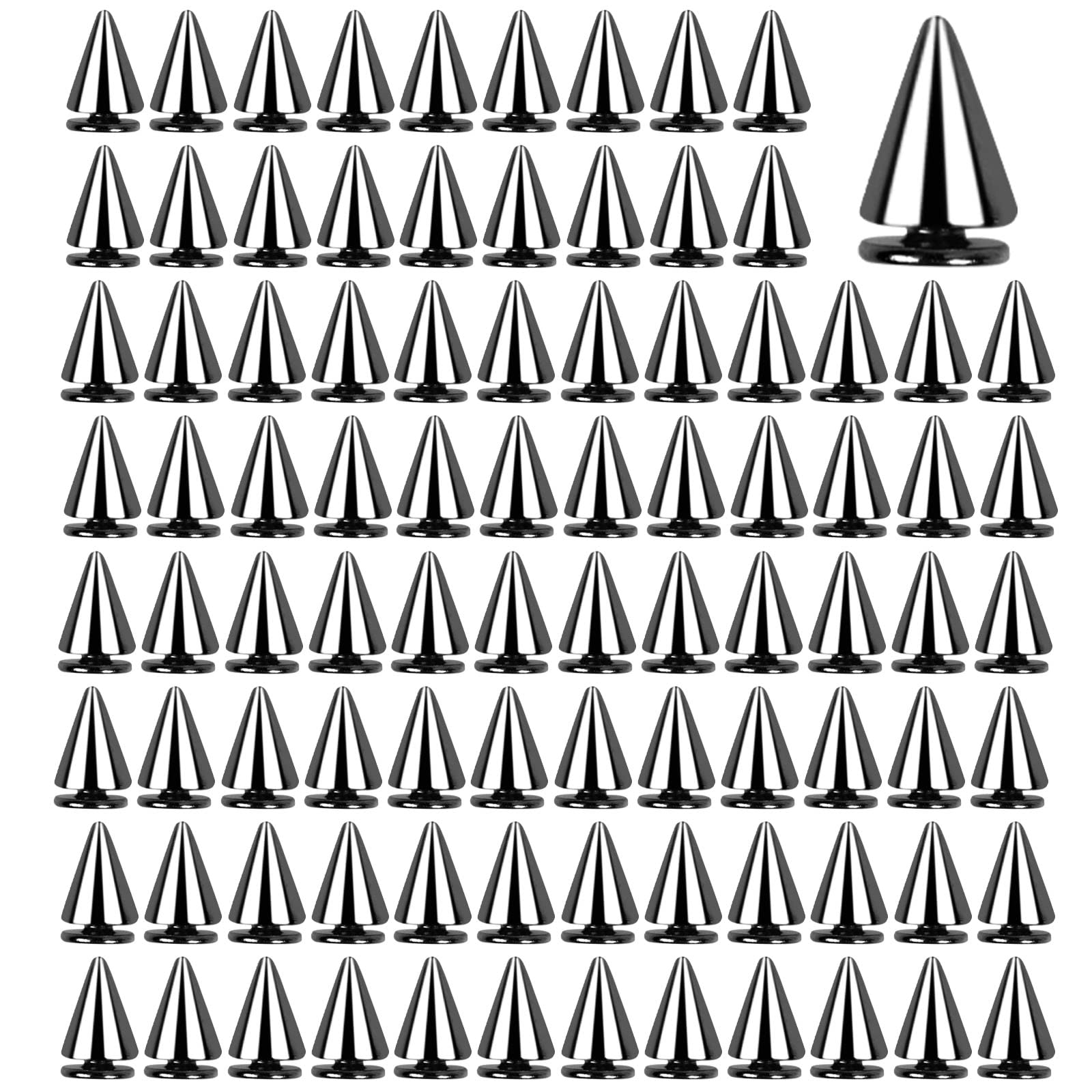 100Pcs Cone Spikes Rivets 7x10mm Metal Bullet Studs Punk Screwback Studs Screw Back Cone Studs Leather Spikes Rivets for Decoration in Clothes Jacket Bags Shoes Belts Bracelets Necklace (Gun Black)