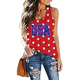 American Flag Tank Top Women USA Star Sequin Sleeveless Tee Patriotic Shirt 4th of July Summer Vest Top