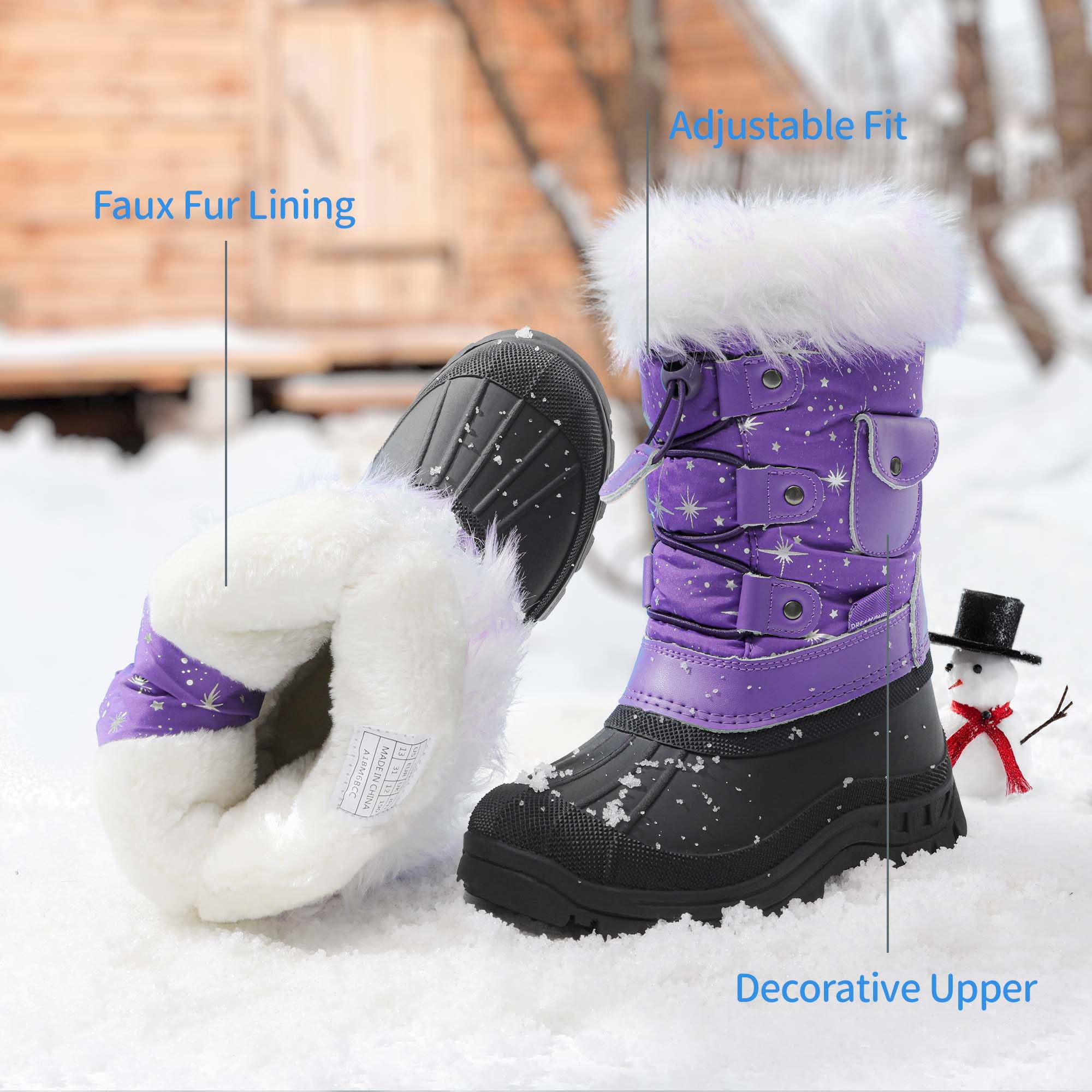 DREAM PAIRS Boys Girls Snow Boots Water-Resistant Outdoor Warm Cozy Anti-Slip Mid Calf Faux Fur Lining Insulated Winter Shoes for Little/Big Kids