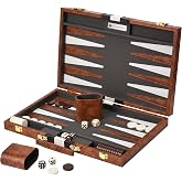 Get The Games Out Backgammon Set | Small | Brown | 2 Players | Foldable leatherette case | 15 pieces | Strategy &amp; tip guide | Travel &amp; family game nights