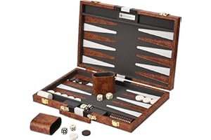 Get The Games Out Backgammon Set for Travel - Small Classic Board Game Case with Strategy Guide & 15 Game Pieces (Brown)