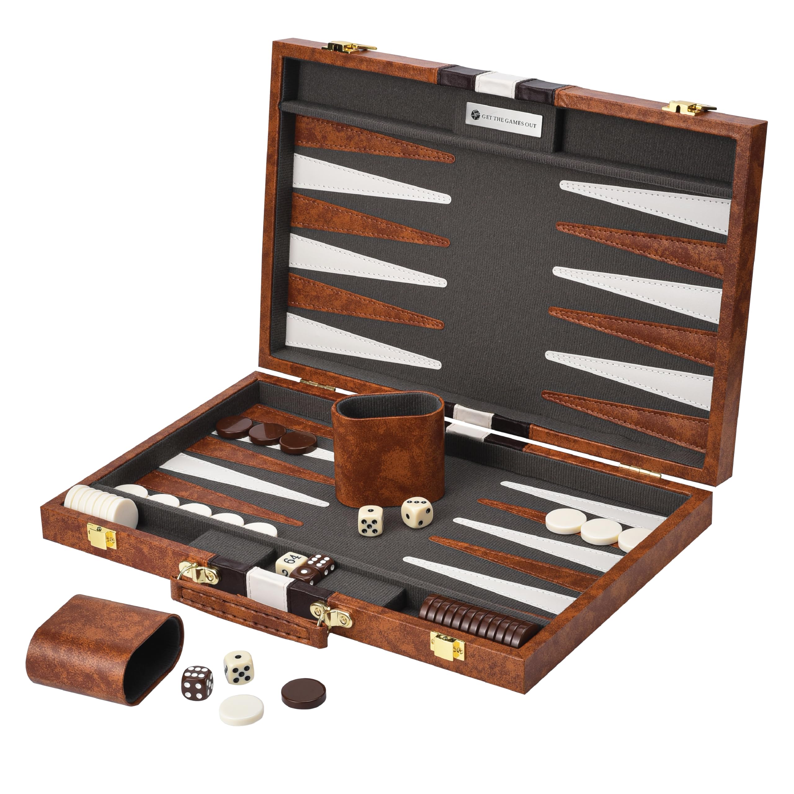 Photo 1 of Get The Games Out Top Backgammon Set - Classic Board Game Case - Best Strategy & Tip Guide - Available in Small, Medium and Large Sizes (Brown, Large)
