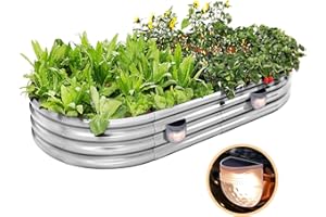 Land Guard Galvanized Raised Garden Beds Outdoor with 2 Magnetic Solar-Powered Lights(Grey), Metal Planter Raised Beds, 4×2×1Ft Metal Raised Garden Beds for Gardening, Vegetables, Flowers