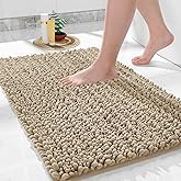 Yimobra Bathroom Rugs Non Slip Washable 32x20 Inch - Ultra Soft Absorbent Chenille Bath Mat, Quick Dry Shaggy Floor Carpet for Tub Shower, Camel Home Decor Accessories