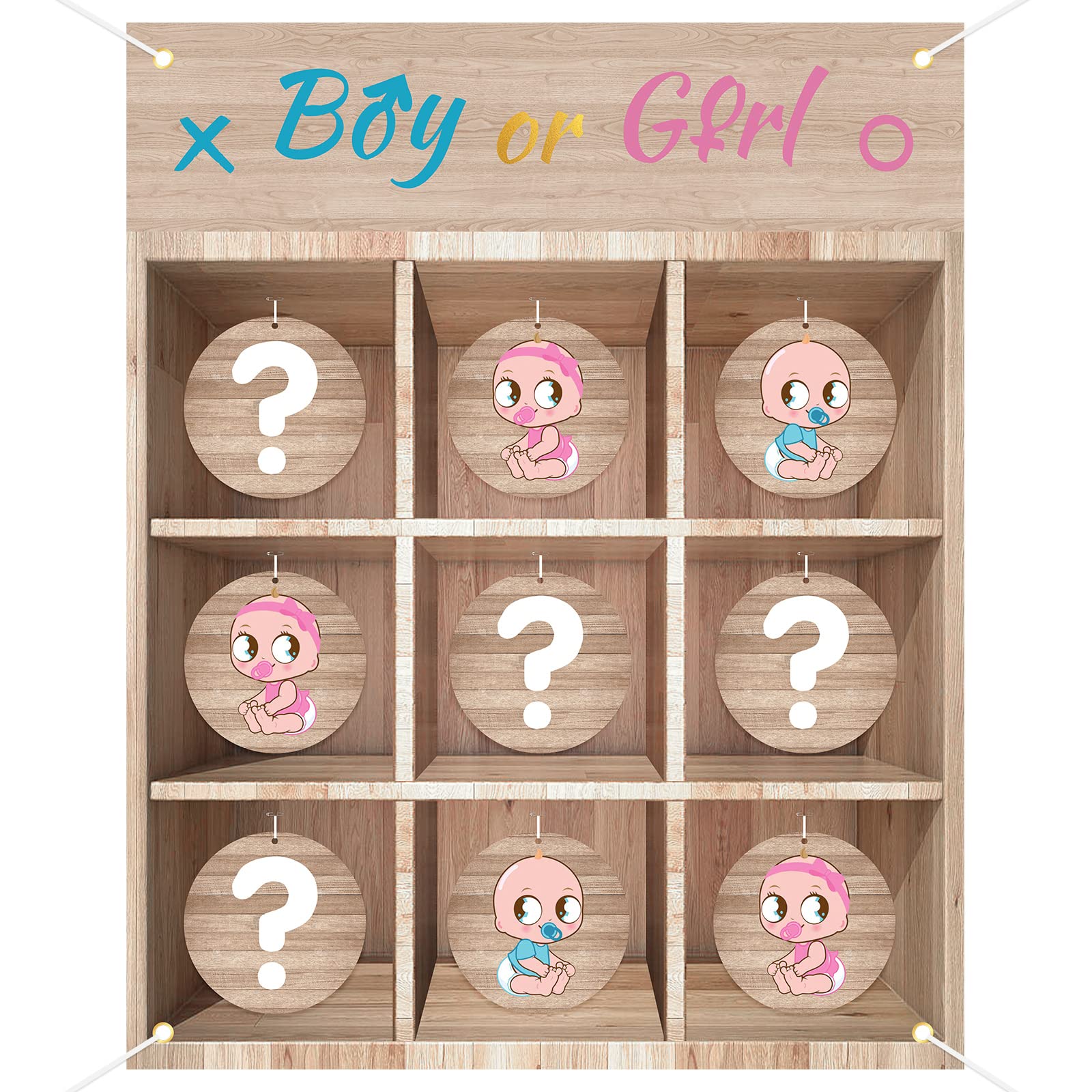 Photo 1 of BLOOMWIN Gender Reveal Tic Tac Toe Board Game - Gender Reveal X and O Game Noughts and Crosses, Wooden Baby Gender Reveal Ideas for Boy and Girl Party Decorations Backdrop