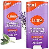 Lume Whole Body Deodorant - Smooth Solid Stick - 72 Hour Odor Control - Aluminum Free, Baking Soda Free and Skin Safe - 2.6 Ounce (Pack of 2) (Lavender Sage)