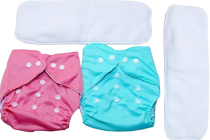 MOMY MOM Reusable Baby Cloth Diapers | Washable Newborn Infant Clothes Pocket Diapers with Nappy Pads | Nappies Covers for New Born Babies; Combo Set with Inserts, Multicolor, 0-24 Months-Pack of 2