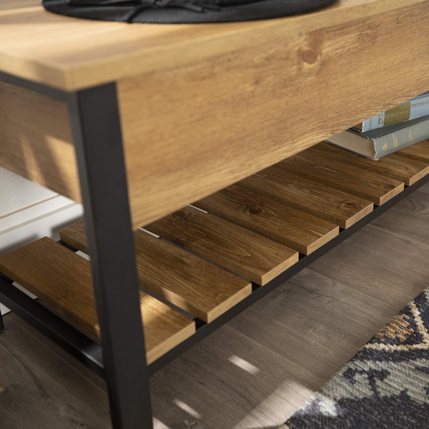 Walker Edison Furniture Company Modern Farmhouse Bench Hidden Entryway Shoe Storage Hallway Organizer, 48 Inch, Barnwood Brown: Kitchen & Dining