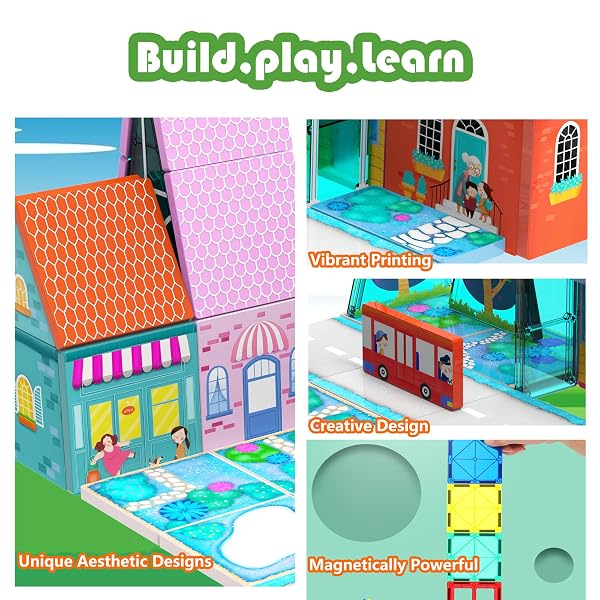 MAGNETIC TILES FOR KIDS, FAIRYTALE TOWN ROAD SET, MAGNETIC BLOCKS MAGNET BUILDING TOYS FOR 3-5 4-8 YEARS OLD BOYS GIRLS, EXPANSION THEMED MAGNET EDUCATIONAL STEM CREATIVITY TOYS 3+ TODDLERS XMAS GIFTS