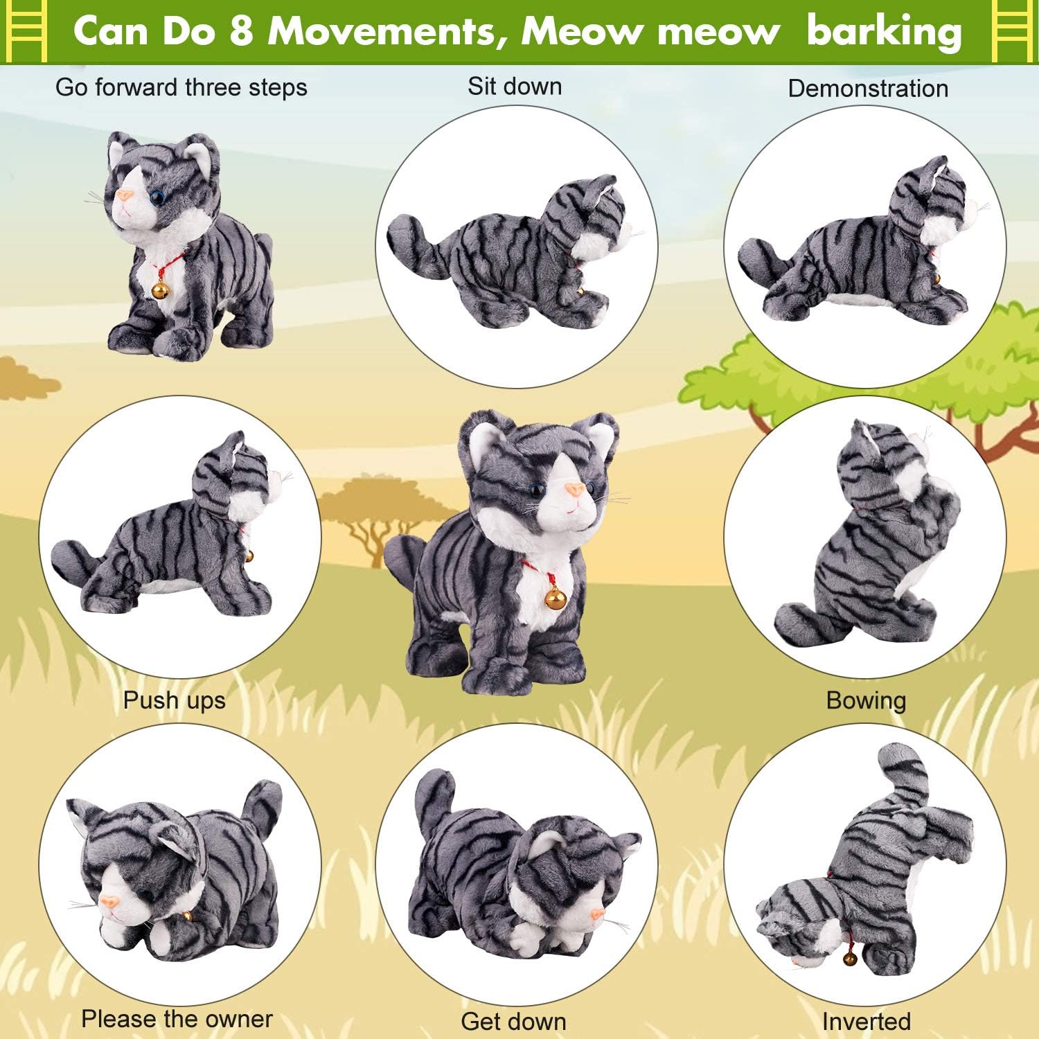 Marsjoy Grey Robot Cat Plush Cat Plush Cat Interactive Meow Kitten Touch Control Electronic Pet Robotic Cat Toy Animated Toy for Girl Child L: 12 - Image 3