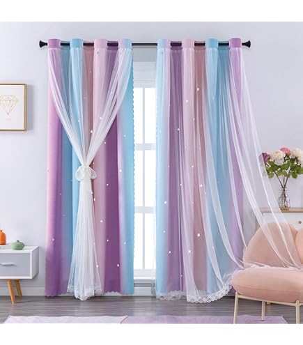 YISURE Nursery Cartoon Curtains, Unicorn Rainbow Blackout Curtain For Kids' Bedroom, Darkening Eyelet Window Drapes With Grommets- 52x63 Inch 2 Panels