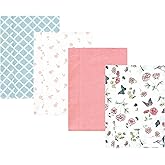Hudson Baby Unisex Baby Cotton Flannel Burp Cloths, Hummingbird Garden 4 Pack, One Size