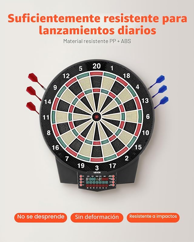 Tabuleiro de Dardos Eletrónico 393 mm, com 43 Jogos e mais de 320 Variações para até 8 Jogadores, 6 Dardos com Penas e 50 Ponteiras de Substituição, Marcador LCD a Cores, para Diversão em Casa e Festas