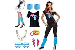 ESRTYERYH WOMEN COSTUME Womens I Love the 80's Disco 80s Costume Outfit Accessories
