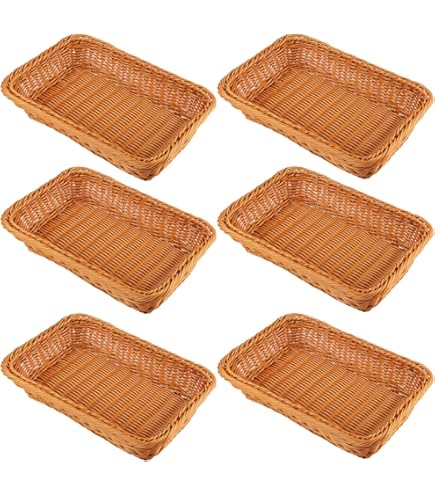 5 Pack 16 Inch Brown Wicker Bread Basket, Handmade Woven Organizer, Rectangul - View #3