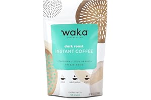 WAKA COFFEE Waka Premium Instant Coffee Dark Roast, 35 Servings in a Resealable Bag, 100% Arabica Beans, Freeze Dried Granules, For Hot or Iced Coffee