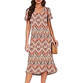 VOBCTY Women's Casual Short Sleeve Tshirt Dress Summer Side Split Loose V Neck Dresses