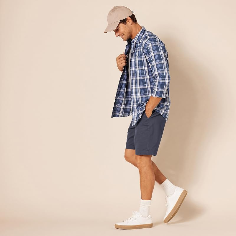 Pantaloncini Chino Vestibilità Aderente, 23cm Uomo, Blu Marino Scuro, 36W