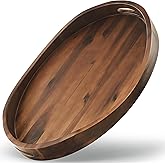 TIDITA Acacia Oval Wooden Serving Tray with Handless - 16.5" x 13" Ottoman Table Oval Wooden Tray - Round Serving Tray - Ottoman Tray for Living Room, Coffee Table Decor, Serving Platter, Walnut color