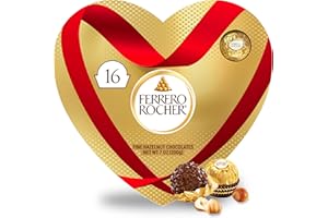 Ferrero Rocher Fine Hazelnut Chocolates, Valentine’s Day Heart Gift Box, 16 Piece Premium Chocolate for Gifting, 7 oz