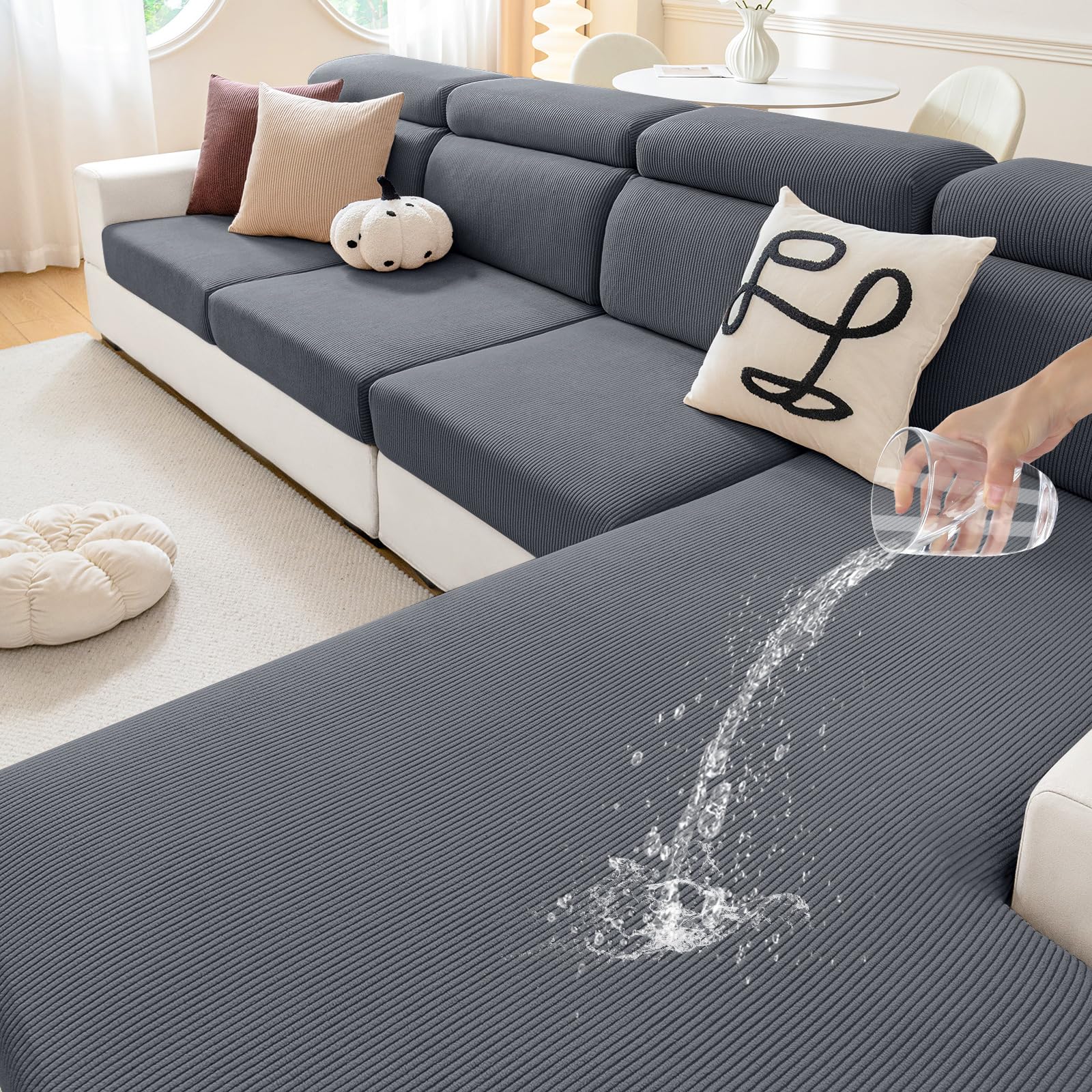 Photo 1 of hyha Waterproof Couch Cushion Covers, Against Spills, Couch Cover for Dogs Washable, Thick Elastic Jacquard Fabric, Waterproof Sofa Seat Slipovers for Pets (1 Piece for Medium, Dark Grey)