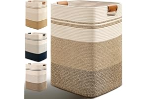 Degeyoyo Laundry Hamper, 95L Tall Laundry Basket with Leather Handles, Rectangle Large Clothes Hamper for Organizing, Cotton Woven Laundry Baskets Storage Hampers for Bedroom, Nursery, Living Room
