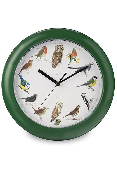 Unbekannt Zeon Tech Birdsong Wanduhr, grün, 24 x 24 x 1 cm