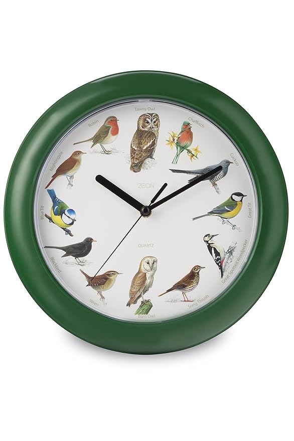 title=Zeon Tech Birdsong orologio da parete, verde, 24 x 24 x 1 cm